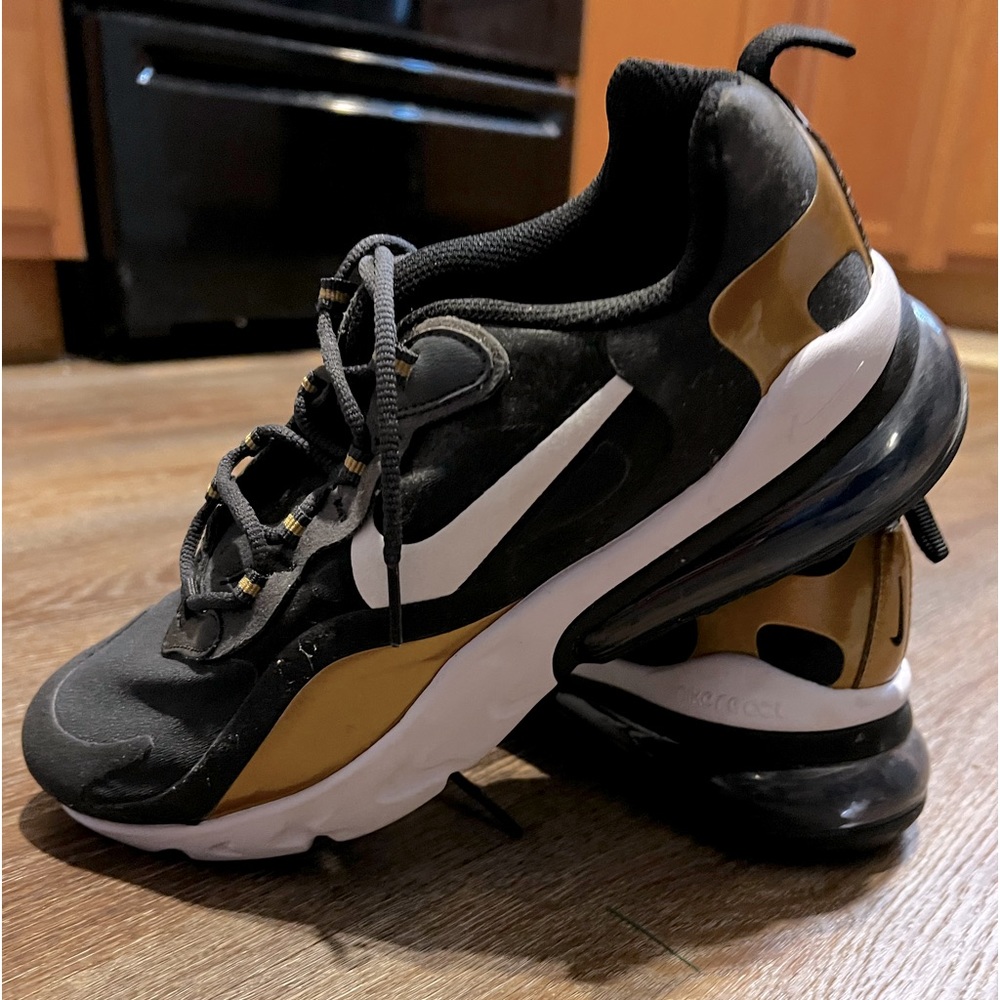 Youth Nike Air 70 react.black white and gold.